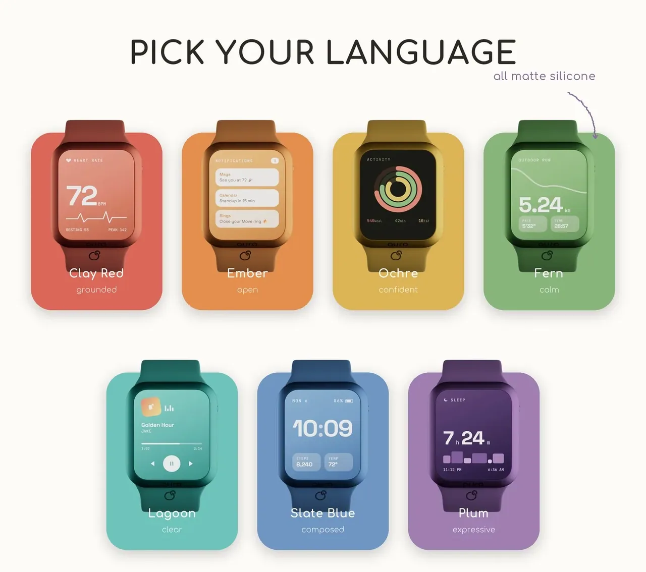 Aura - Smart watch — seven colours (3D work by MS3DSTUDIO) 3